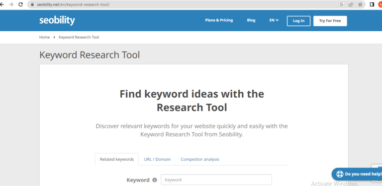 Seobility Keyword Research tool